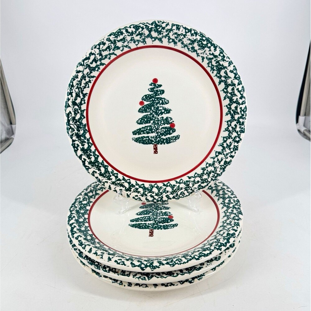 FURIO Christmas Tree Dinner Plates 10 1/2” Set of 4 Made in Italy